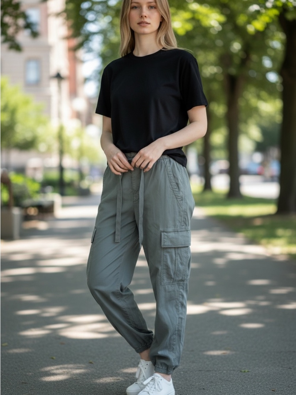 AMERICAN EAGLE women's Gray Cargo Jogger Pants with Drawstring Waist size6